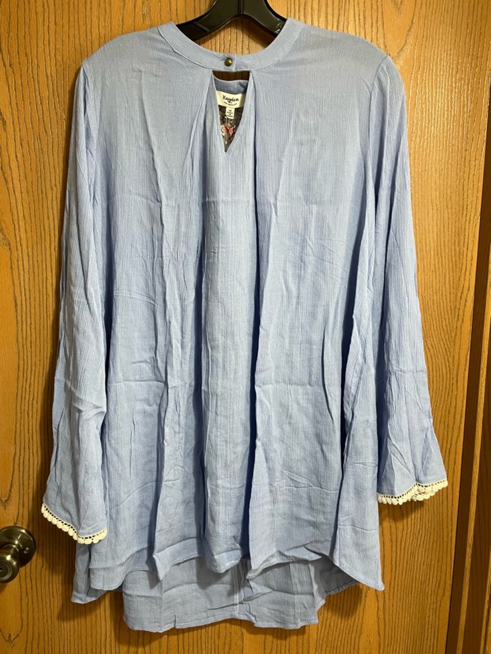 NWT Hayden Light Blue Lace-Trim Peasant Blouse